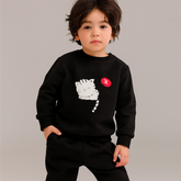 Black Cat Printed Kids Winter Tracksuit | Cozy Fleece Sweatshirt & Trouser Set for Boys & Girls (Baby to 2XL)