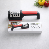 Professional 3-Stage Kitchen Knife Sharpener | Manual Sharpening Tool for Steel & Ceramic Knives | Ergonomic Handle & Non-Slip Base for Effortless Grip