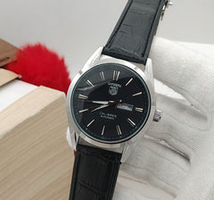 Luxury Black Analog Men Watch – Leather Strap (Carrera Style)