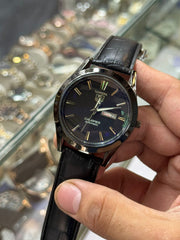 Luxury Black Analog Men Watch – Leather Strap (Carrera Style)