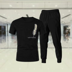 Men’s Gym Tracksuit Black Set | T-Shirt & Trouser for Fitness, Training & Workout Wear (Size L)
