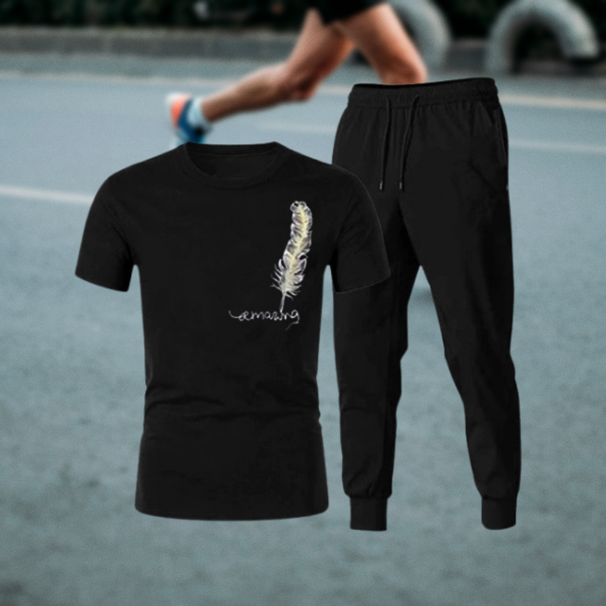 Men’s Gym Tracksuit Black Set | T-Shirt & Trouser for Fitness, Training & Workout Wear (Size L)