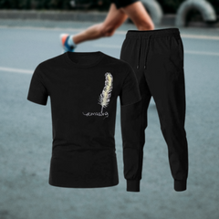 Men’s Gym Tracksuit Black Set | T-Shirt & Trouser for Fitness, Training & Workout Wear (Size L)