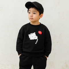 Black Cat Printed Kids Winter Tracksuit | Cozy Fleece Sweatshirt & Trouser Set for Boys & Girls (Baby to 2XL)