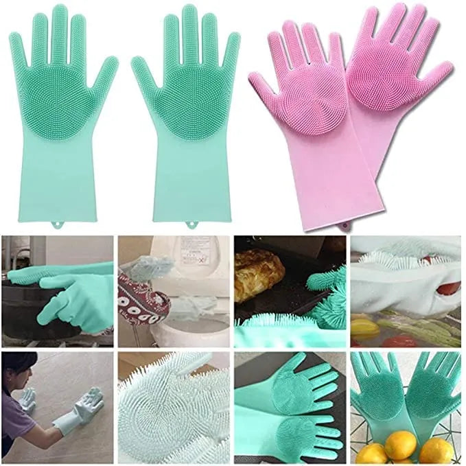 Silicone Dishwashing & Cleaning Pair Gloves – Reusable Heat Resistant Scrubber Gloves for Kitchen, Bathroom & Household Cleaning