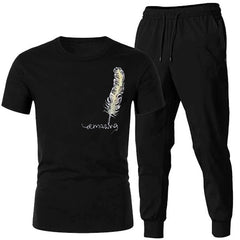 Men’s Gym Tracksuit Black Set | T-Shirt & Trouser for Fitness, Training & Workout Wear (Size L)