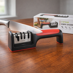 3-Stage Knife Sharpener – Professional Manual Kitchen Sharpening Tool | Non-Slip & Ergonomic Grip