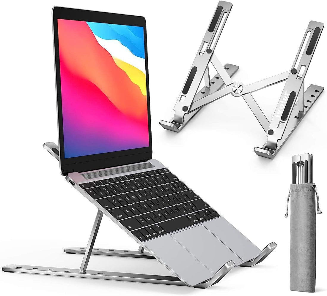 Folding Adjustable Aluminum Laptop Stand - Portable Ergonomic Multi Angle Desk Riser Lightweight Heat Dissipation Notebook Holder Mount